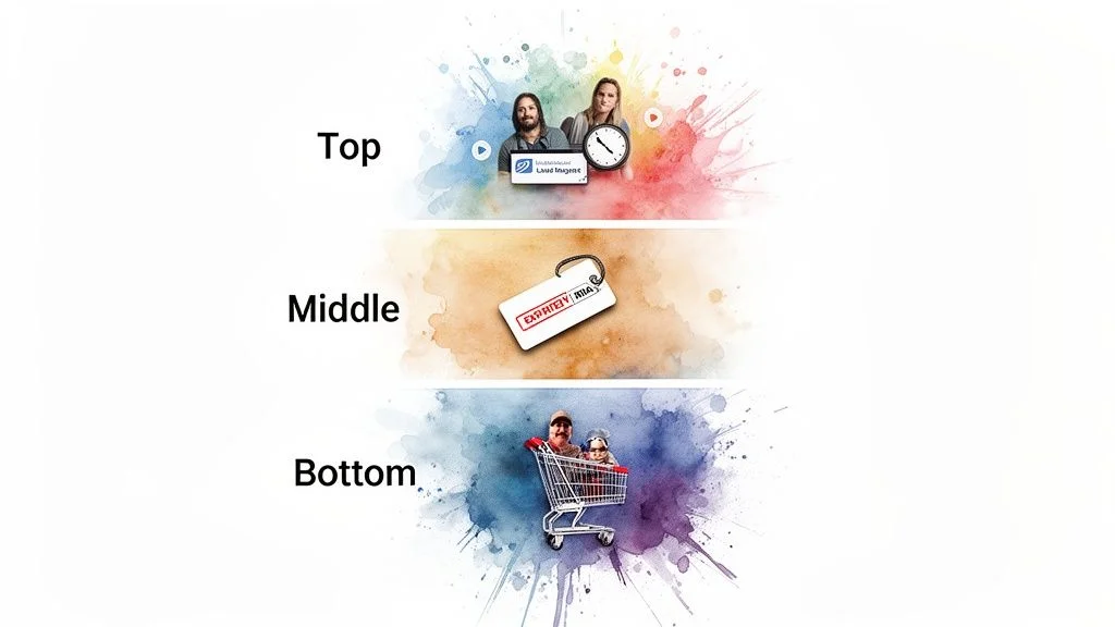 Visual representing sales urgency with people, a clock, an expired tag, and a shopping cart.