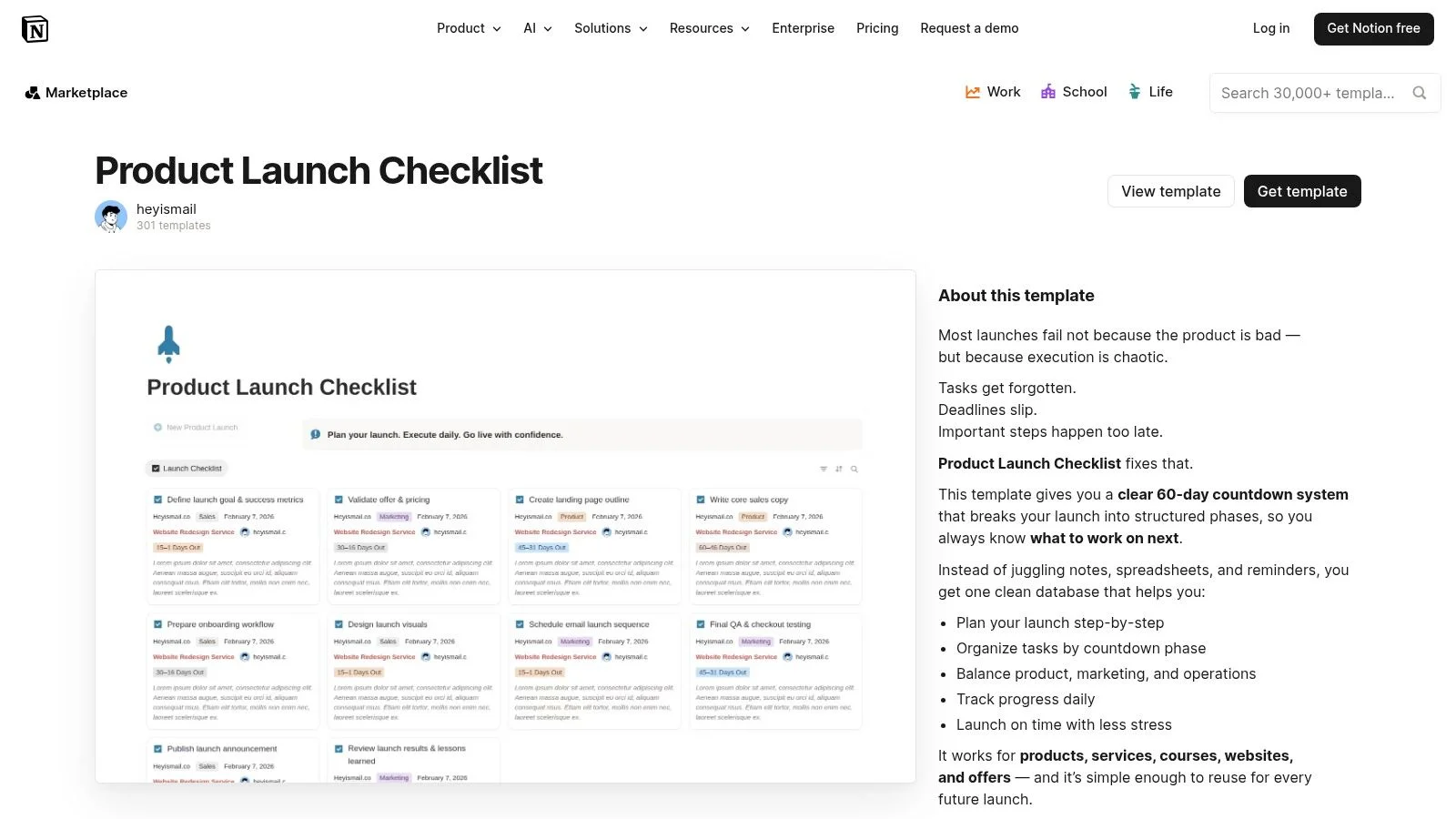 Notion , Product Launch Checklist (Notion Template)