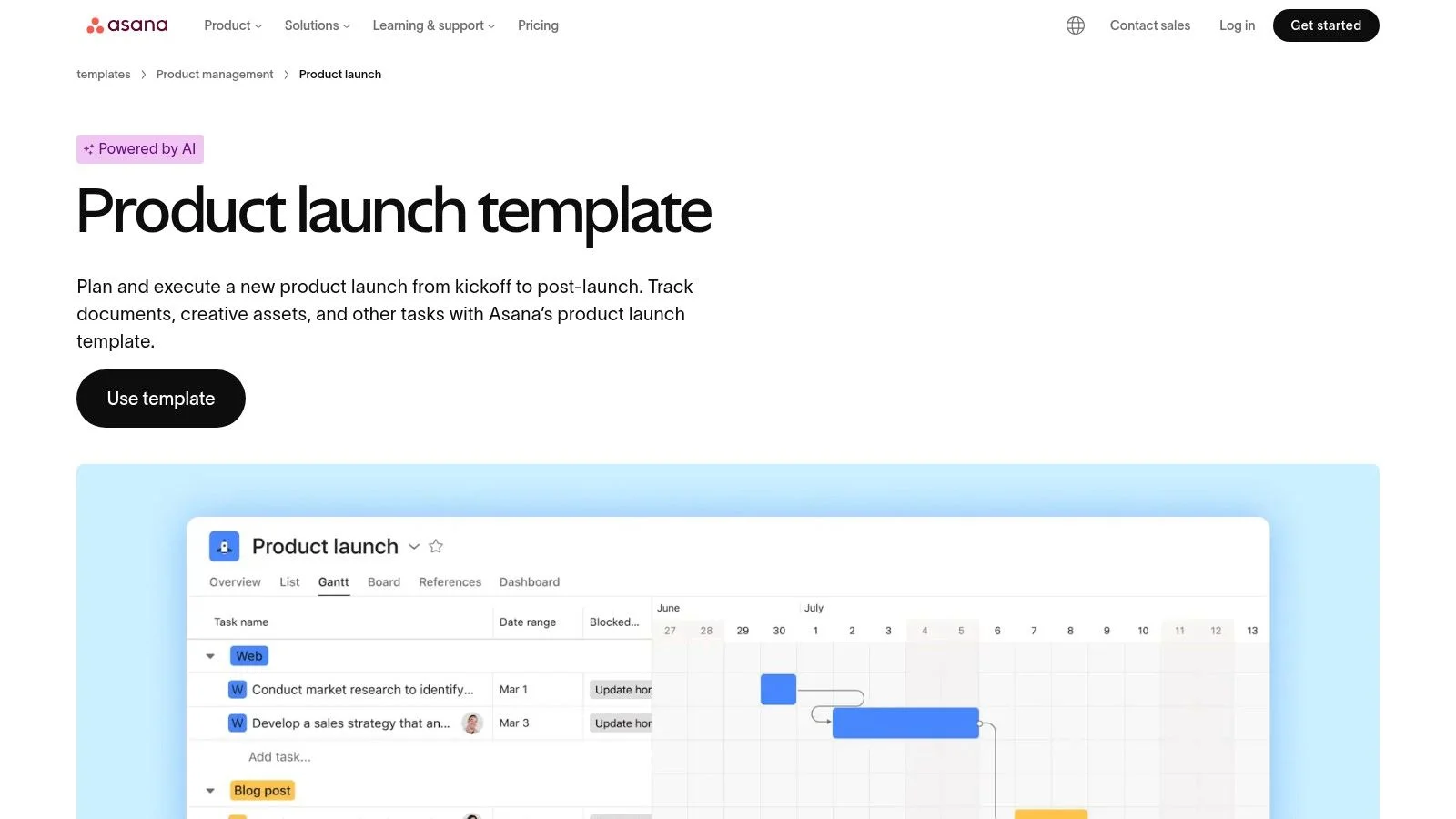 Asana , Product Launch Template