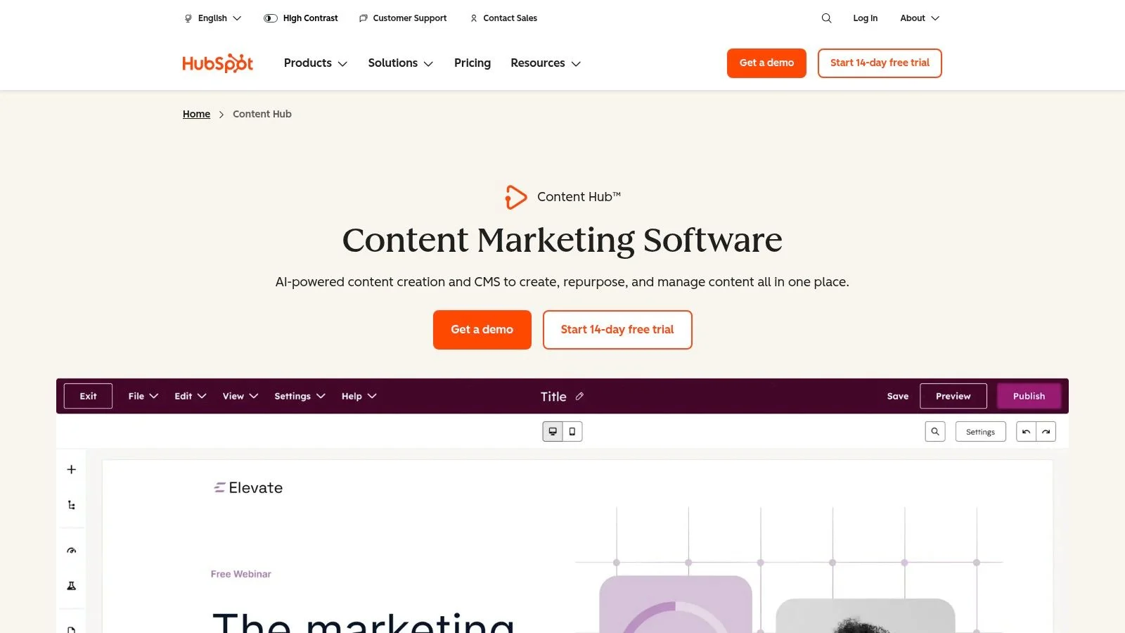 HubSpot Content Hub (AI content + CMS)