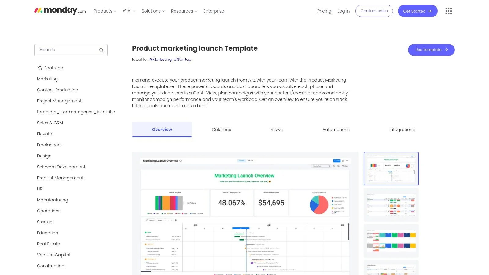 monday.com , Product Marketing Launch Template