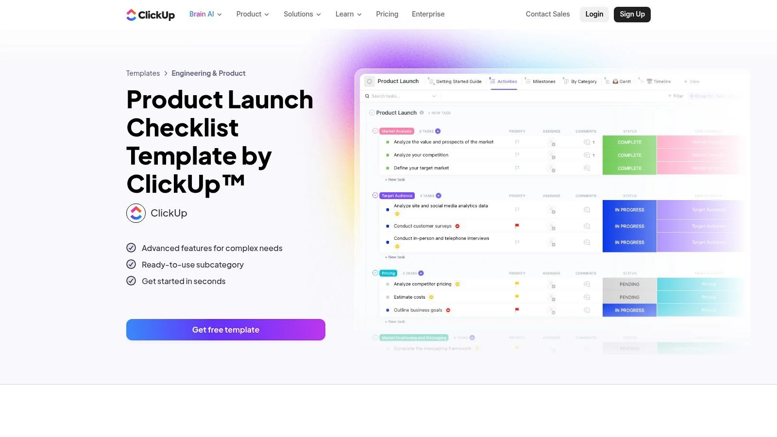 ClickUp , Product Launch Checklist Template