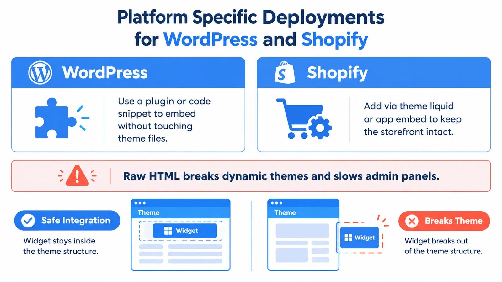 Infographic on WordPress and Shopify deployment methods.