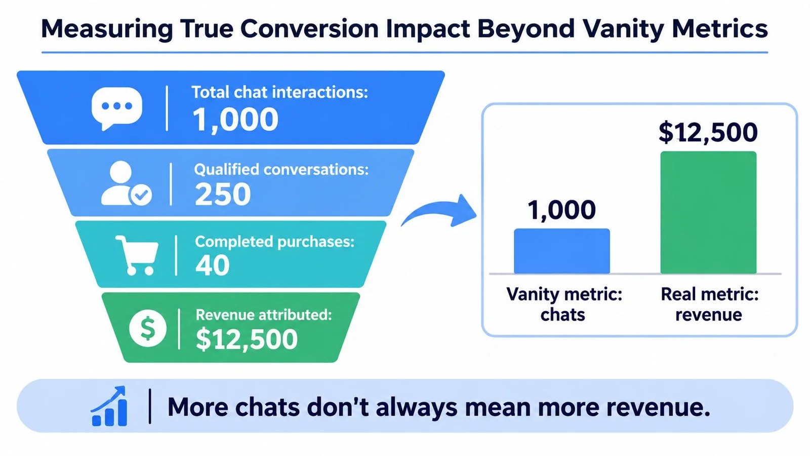 Infographic comparing chat interactions to revenue, highlighting conversion impact.
