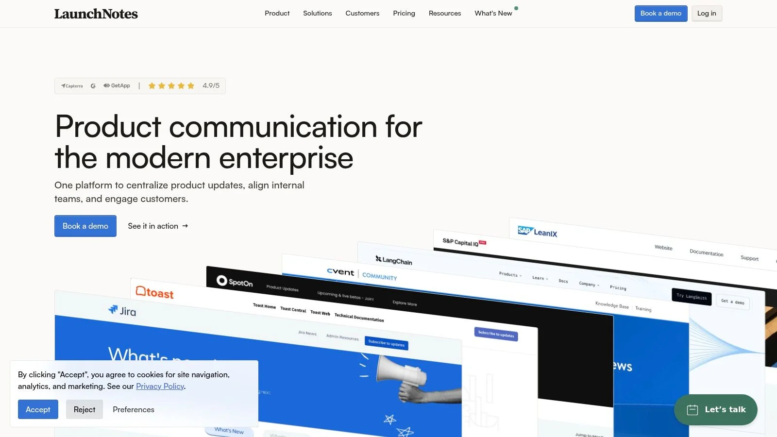 LaunchNotes webpage for product communication platform.